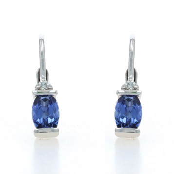 White Gold Lab-Created Sapphire Diamond Drop Earrings - 14k Oval Pierced