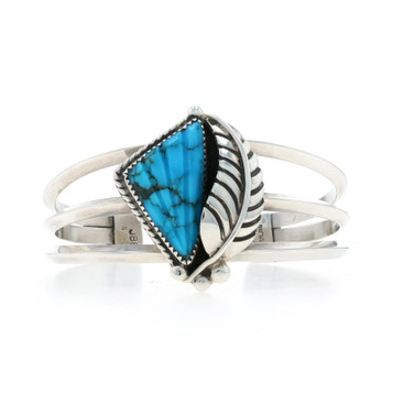 James B. Eustace Cochiti Pueblo Turquoise Cuff Bracelet 6 1/2" Ster 925 Feather