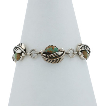 James B. Eustace Cochiti Pueblo Turquoise Feather Link Bracelet 7 1/4" Ster 925