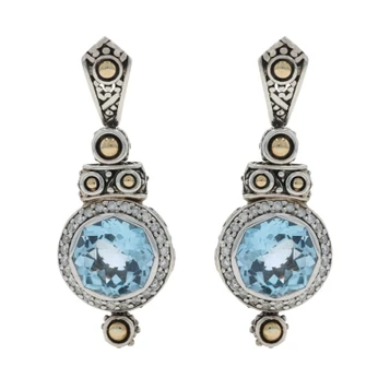 John Hardy Batu Sari Topaz Diamond Drop Earrings Sterling 925 Yellow Gold 18k