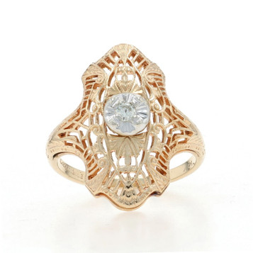 Yellow Gold Diamond Vintage Solitaire Ring - 14k Round Brilliant Filigree