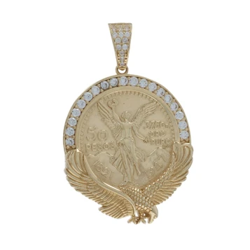 YellowGold Cubic Zirconia Mexican 50 Pesos Copy Men's Pendant 14k .90ctw Replica