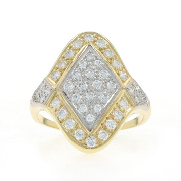 Yellow Gold Diamond Cluster Cocktail Ring - 18k Round Brilliant 1.00ctw