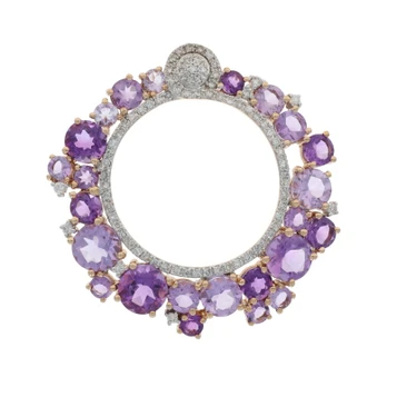 Rose Gold Amethyst Diamond Halo Wreath Pendant - 14k Round 5.32ctw