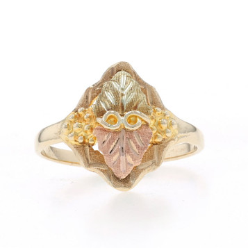 Yellow Gold Grape Leaf Black Hills Gold Statement Ring - 10k Etched
