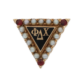 Yellow Gold Phi Delta Chi Vintage Pharmacy Badge 14k Ruby Pearl Fraternity Pin