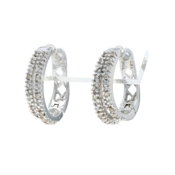 White Gold Diamond Double Hoop Earrings - 10k Single Cut .20ctw Pierced