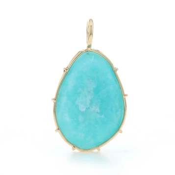 Yellow Gold Amazonite Solitaire Pendant - 14k Modified Oval