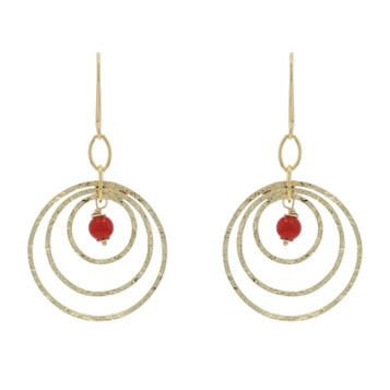 Yellow Gold Coral Graduated Circle Dangle Earrings - 14k Beads Pierced
