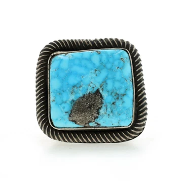 Navajo Rick Worker Turquoise Matrix Cocktail Solitaire Ring Sterling 925 Sq Cab