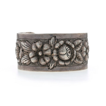 Sterling Silver Flower Cuff Bracelet 6 1/2" - 925 Blossoms