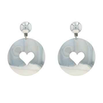 Sterling Silver Heart Dangle Earrings - 925 Love Circles Pierced
