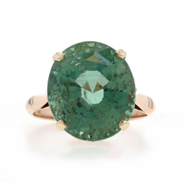 Rose Gold Tourmaline Vintage Cocktail Solitaire Ring - 14k Oval 18.57ct