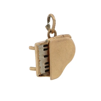 Yellow Gold Grand Piano Charm - 14k Enamel Pianist Musician Opens