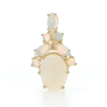 Yellow Gold Opal Pendant - 14k Oval Cabochon 1.06ctw Leaves