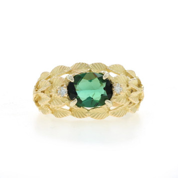 Yellow Gold Tourmaline Diamond Vintage Ring - 18k Oval 1.34ctw