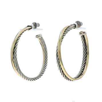 David Yurman Cable Crossover Hoop Earrings - Sterling Silver 925 Yellow Gold 18k
