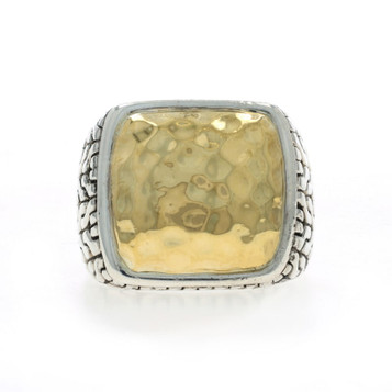 John Hardy Palu Hammered Chain Men's Ring Sterling 925 Yellow Gold 22k Statement