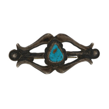 Sterling Silver Turquoise Solitaire Brooch - 925 Pear Cabochon Pin
