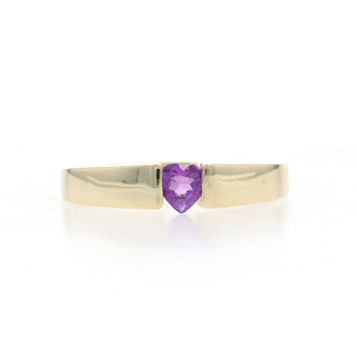 Yellow Gold Amethyst Love Solitaire Ring - 10k Heart .16ct Promise