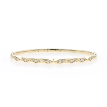 Yellow Gold Diamond Angled Flex Bangle Bracelet 6 3/4" - 14k Round .30ctw