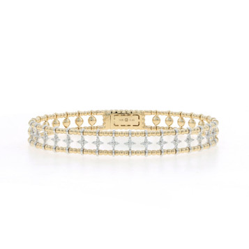 Yellow Gold Diamond Cross Point Wide Flex Bangle Bracelet 6 3/4" - 14k Rd .40ctw