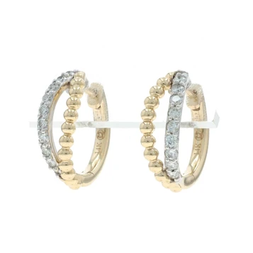 Yellow Gold Diamond Double Hoop Earrings - 14k Round Brilliant .43ctw Pierced