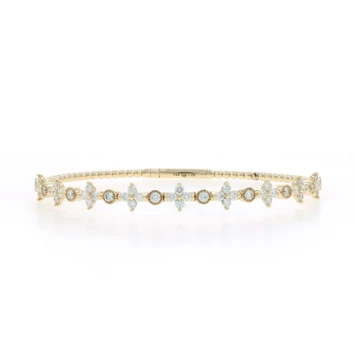Yellow Gold Diamond Flower Flex Bangle Bracelet 6 3/4" - 14k Rd 1.66ctw Blossoms