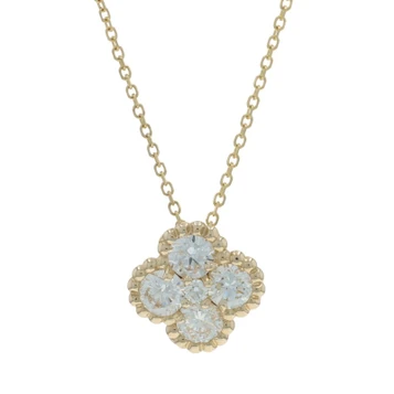 Yellow Gold Diamond Quatrefoil Cluster Necklace 17 1/2" - 14k Rd.76ctw Flower