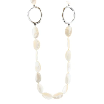 Simon Sebbag Mother of Pearl Knotted Strand Station Necklace 37" - Sterling 925