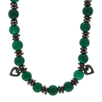 Sterling Silver Chalcedony Beaded Necklace 19 1/4" - 925 Love Hearts