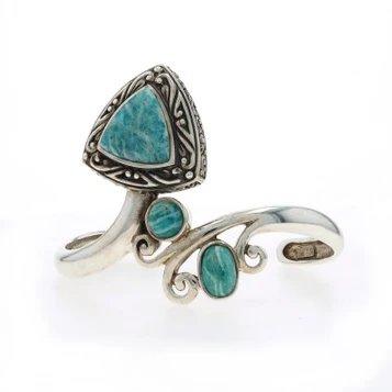 Sterling Silver Amazonite Bypass Cuff Bracelet 6 1/4" - 925 Trillion Cabachon