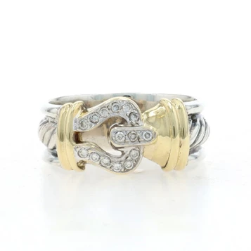 David Yurman Buckle Diamond Band - Sterling Silver 925 Yellow Gold 18k Ring