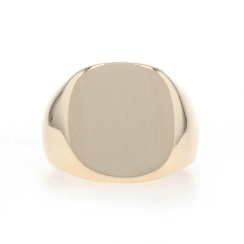 Yellow Gold Brushed Signet Men's Ring - 14k Engravable