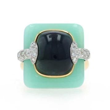 Yellow Gold Tanzanite Jade / Jadeite Diamond Halo Ring - 18k Cushion Cab 7.99ctw