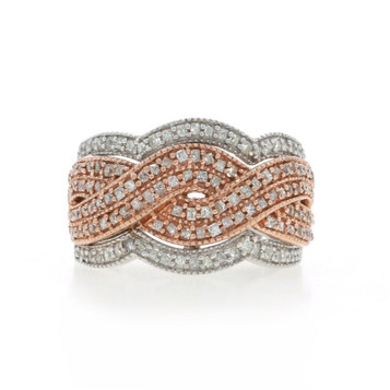White Gold Diamond Cluster Cocktail Band - 10k Square 1.00ctw Ring