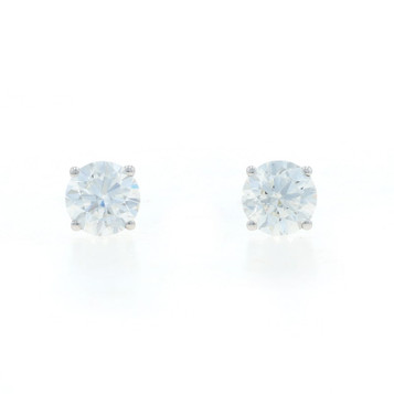 White Gold Diamond Stud Earrings - 14k Round Brilliant 2.02ctw GIA Pierced