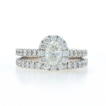 Neil Lane Diamond Halo Engagement Ring Wedding Band White Gold 14k Oval 1.87ctw