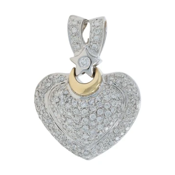 White Gold Diamond Star Heart Cluster Pendant - 18k Round 1.50ctw Love