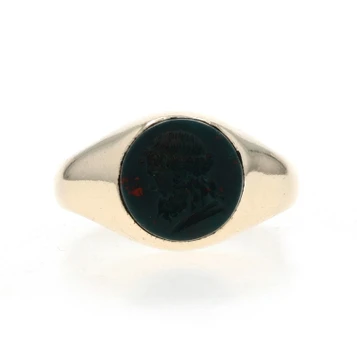 Yellow Gold Bloodstone Edwardian Bearded Man Signet Ring 14k Intaglio Antique