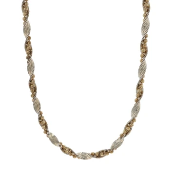 Sterling Silver Twisted Herringbone & Bead Chain Necklace 19 1/2" - 925
