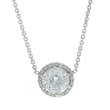 White Gold Diamond Halo Pendant Necklace 16" - 18" - 14k Round 1.18ctw GIA