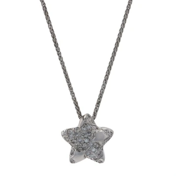 White Gold Diamond Star Cluster Pendant Necklace 16" - 18k Single Cut Celestial
