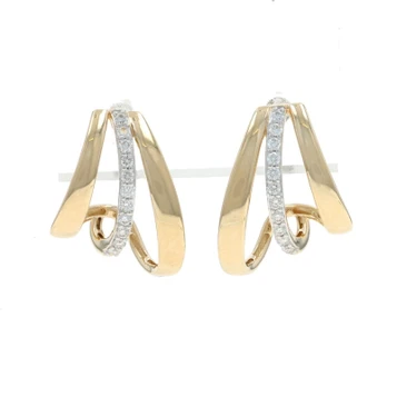 Yellow Gold Diamond Graduated Triple Loop J-Hook Earrings 14k Rd .22ctw Pierced