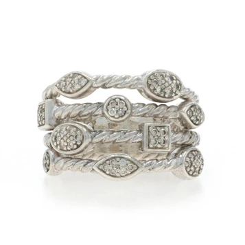 David Yurman Confetti Four Row Diamond Band - Sterling Silver 925 Rd .26ctw Ring
