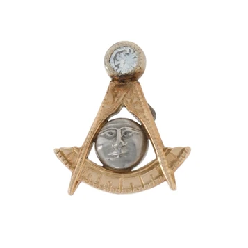 Yellow Gold Diamond Art Deco Past Master Blue Lodge Men's Lapel Pin 14k Masonic