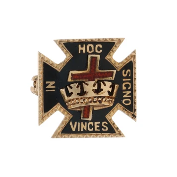 Yellow Gold Edwardian Knights Templar Men's Badge 14k Enamel Antique Masonic Pin
