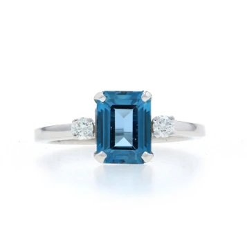 White Gold London Blue Topaz Diamond Ring - 14k Emerald Cut 1.88ctw