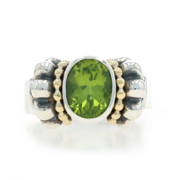 Lagos Caviar Peridot Cocktail Solitaire Ring -Sterling 925 Gold 18k Oval 2.50ctw