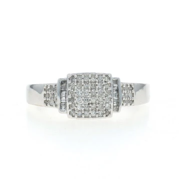 White Gold Diamond Cluster Cocktail Ring 10k Single & Baguette .33ctw Engagement